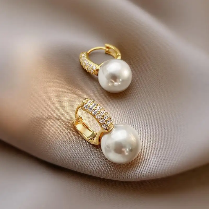 Opaline Crystal Hoop Pearl Earrings
