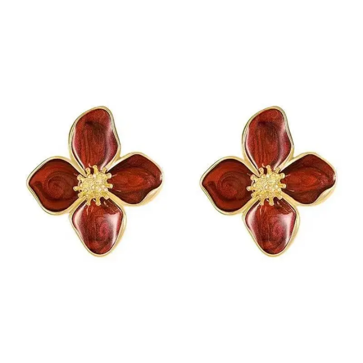 Crimson Bloom Enamel Studs