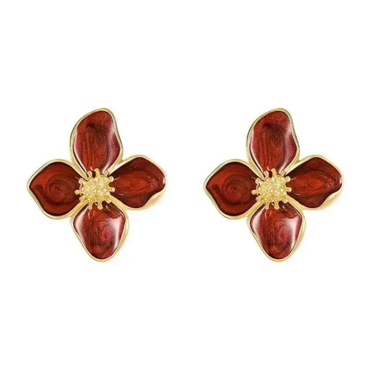 Crimson Bloom Enamel Studs