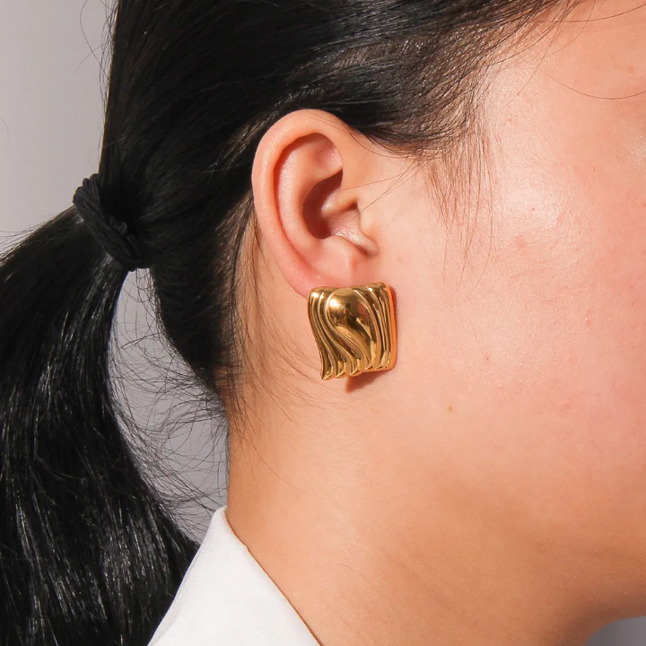 Waves of Gold Sculpted Studs