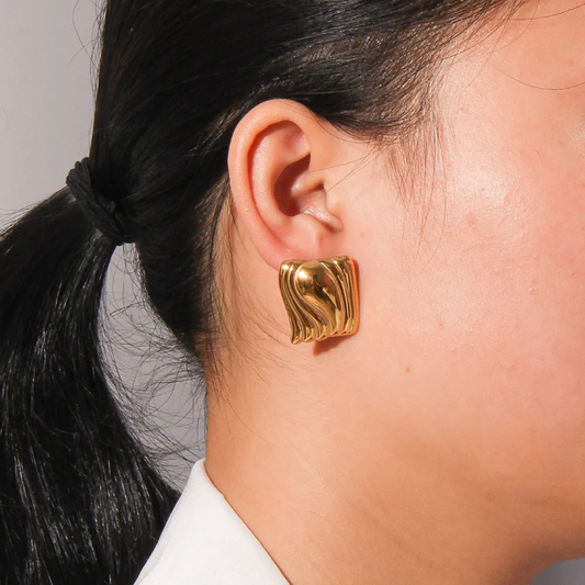 Waves of Gold Sculpted Studs