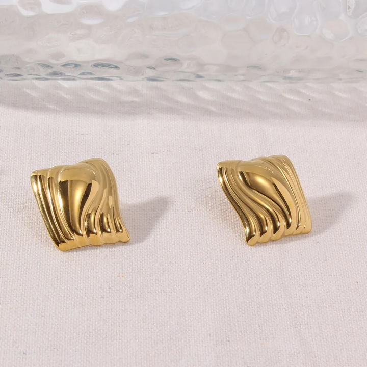 Waves of Gold Sculpted Studs