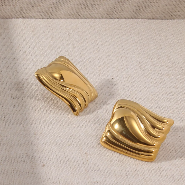 Waves of Gold Sculpted Studs