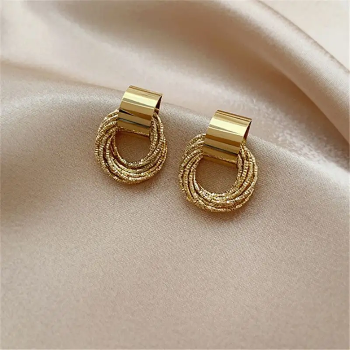 Golden Loop Textured Drop Earrings
