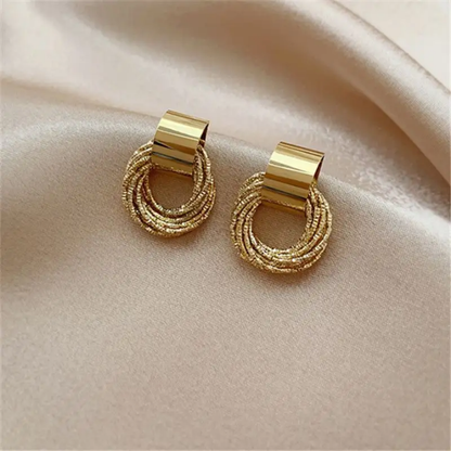 Golden Loop Textured Drop Earrings