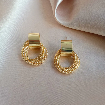 Golden Loop Textured Drop Earrings