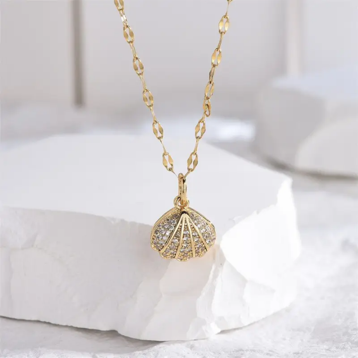 Gilded Pearl Seashell Pendant