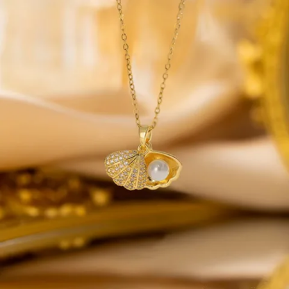 Gilded Pearl Seashell Pendant
