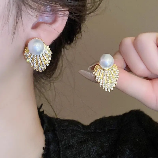 Regal Pearl Fan Earrings