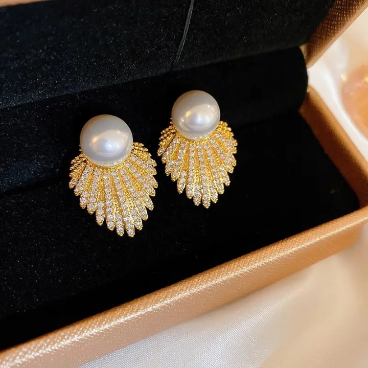 Regal Pearl Fan Earrings