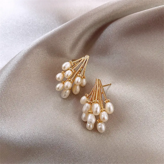Pearl Cascade Cluster Earrings
