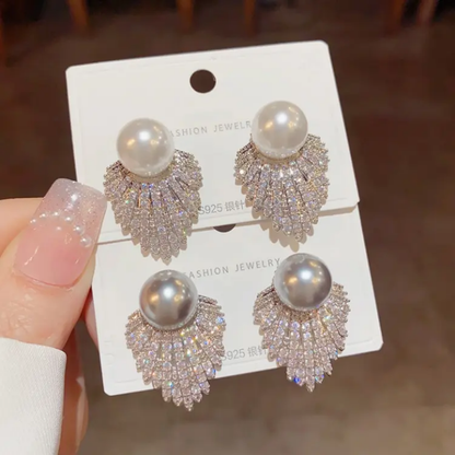 Silver Regal Pearl Fan Earrings