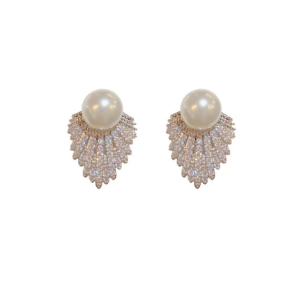 Silver Regal Pearl Fan Earrings