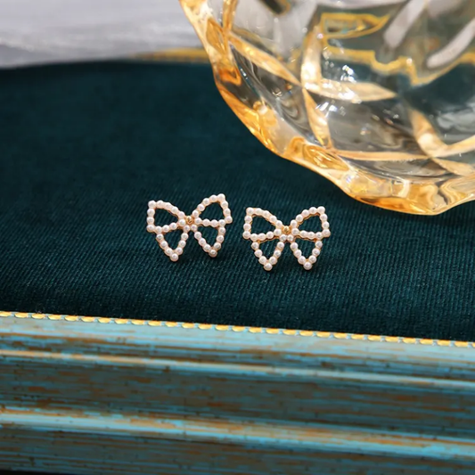 Pearl Bow Petite Studs