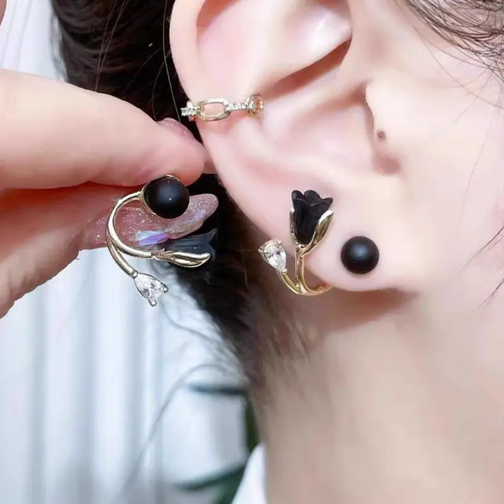 Noir Rose Crystal Studs