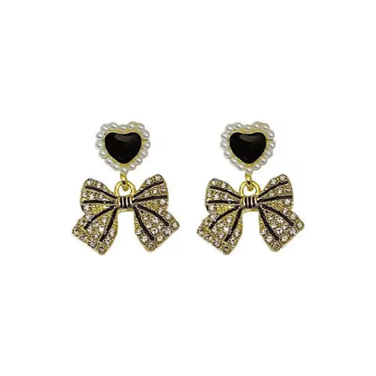 Noir Bow Pearl Charm Earrings