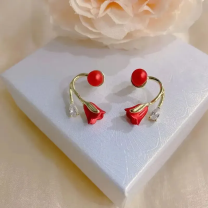 Crimson Bloom Stud Earrings