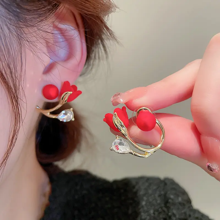 Crimson Bloom Stud Earrings