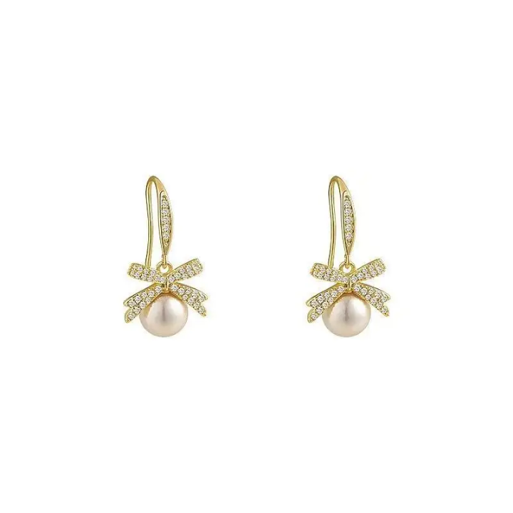 Luxe Bow Pearl Drop Earrings