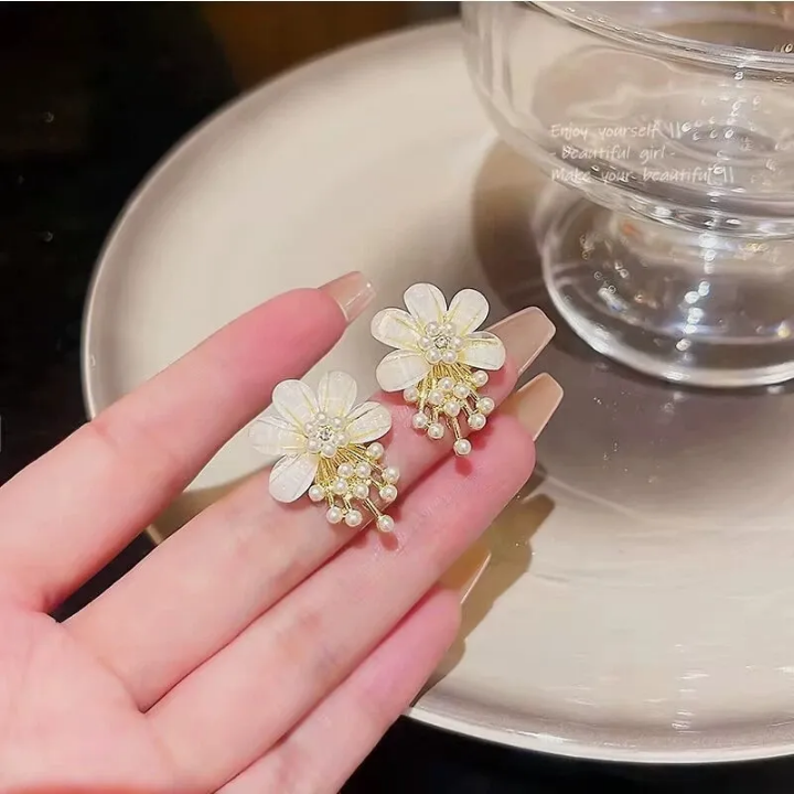 Luminous Petal Pearl Drop Earrings