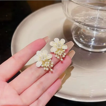 Luminous Petal Pearl Drop Earrings