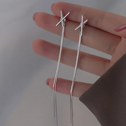 Silver Luxe Cross-Line Drop Earrings