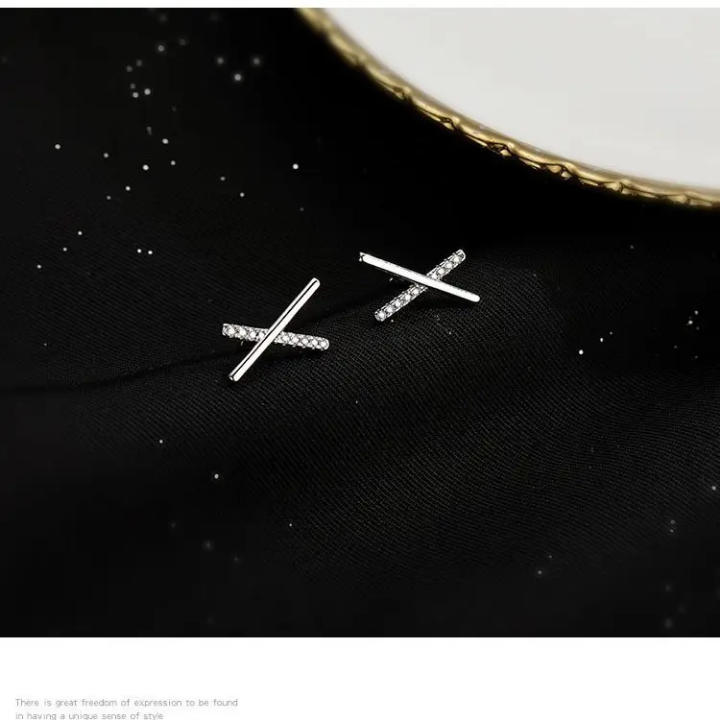 Silver Luxe Cross-Line Drop Earrings