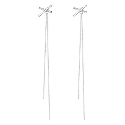 Silver Luxe Cross-Line Drop Earrings