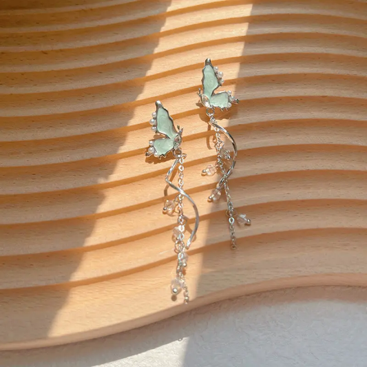 Celestial Mint Butterfly Drop Earrings