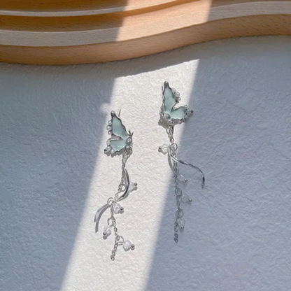 Celestial Mint Butterfly Drop Earrings