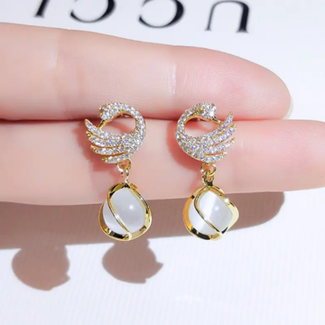 Luxe Swan Aura Drop Earrings
