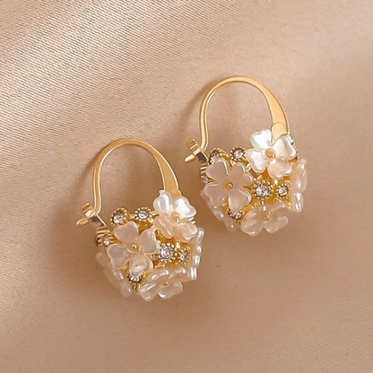 Petal Bloom Pearl Basket Earrings