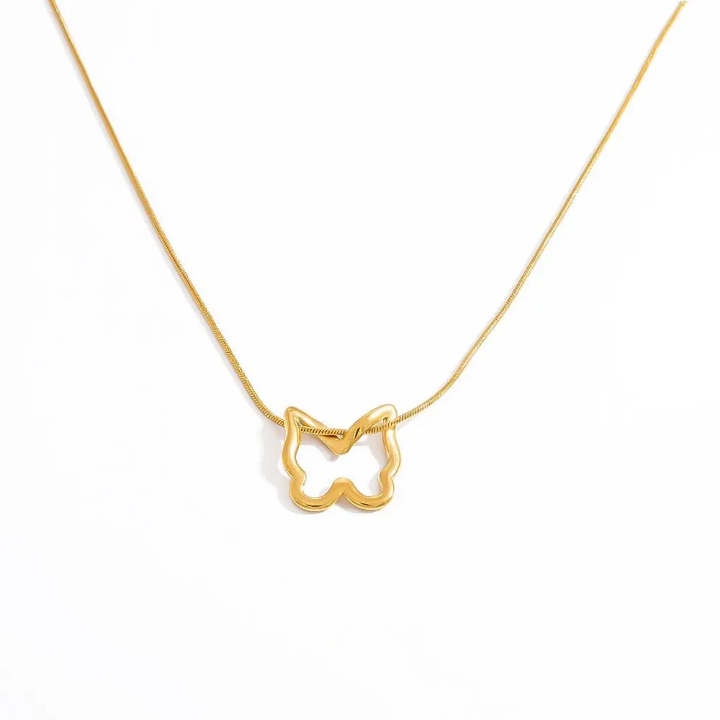 Minimal Butterfly Outline Pendant Necklace
