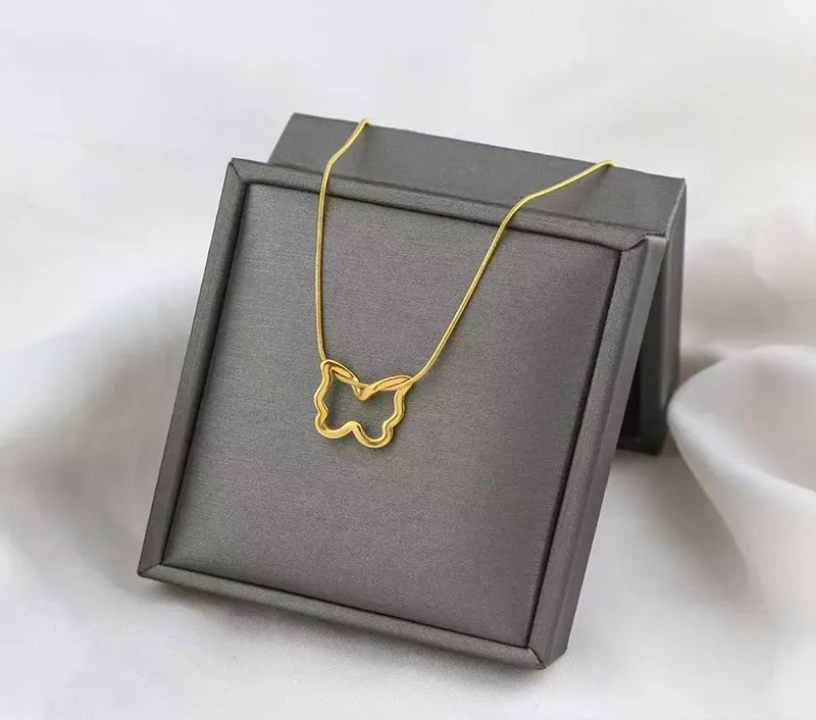 Minimal Butterfly Outline Pendant Necklace