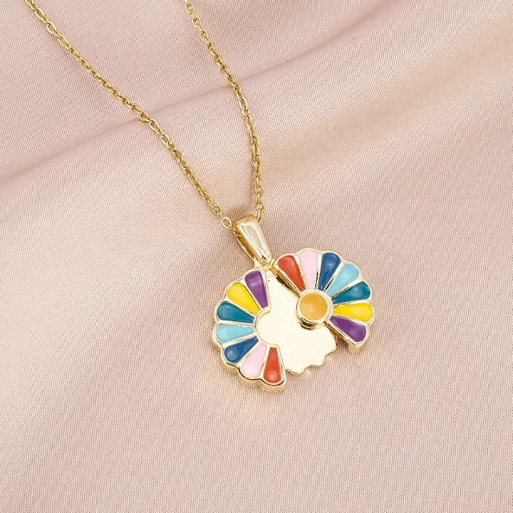 Rainbow Enamel Daisy Pendant Necklace