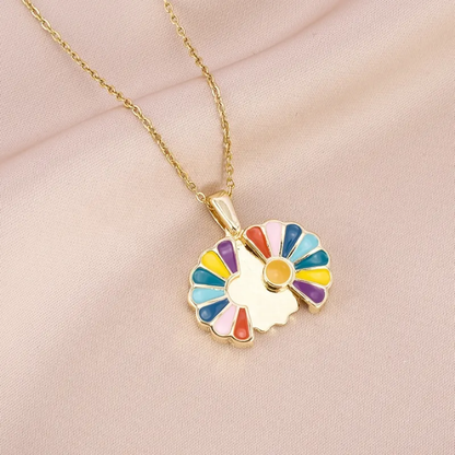 Rainbow Enamel Daisy Pendant Necklace
