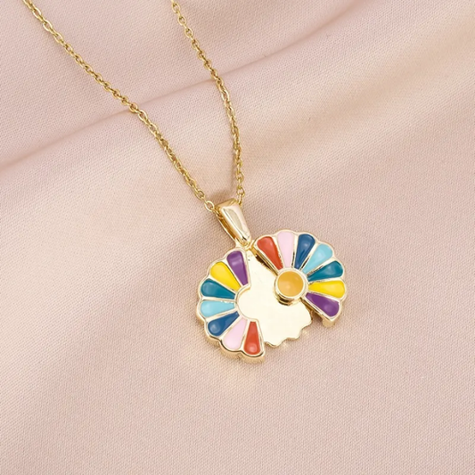 Rainbow Enamel Daisy Pendant Necklace