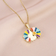 Rainbow Enamel Daisy Pendant Necklace