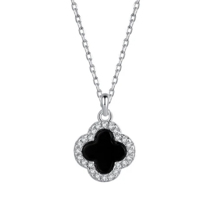 Black Quatrefoil Halo Pendant Necklace