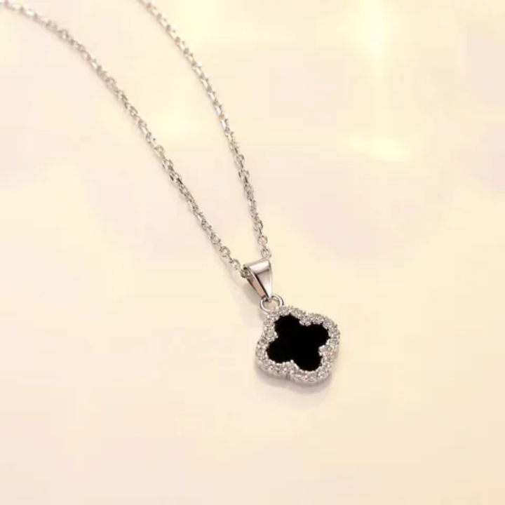 Black Quatrefoil Halo Pendant Necklace