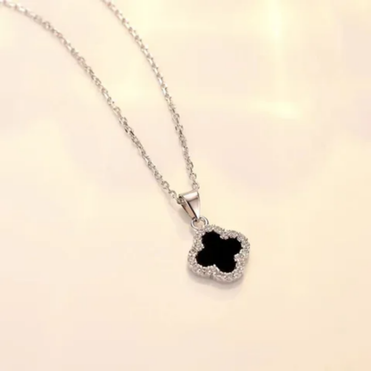 Black Quatrefoil Halo Pendant Necklace