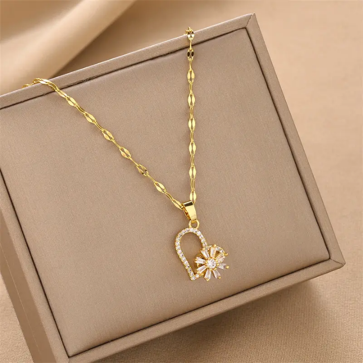 Radiant Bloom Heart Pendant Necklace