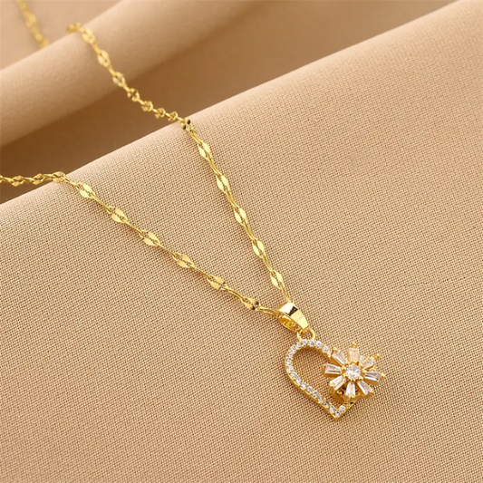 Radiant Bloom Heart Pendant Necklace