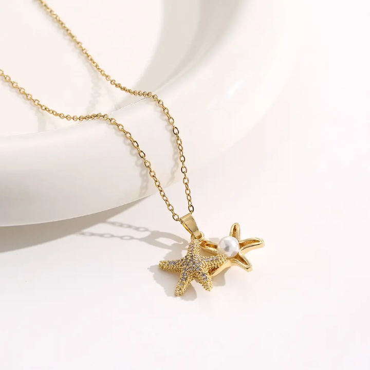 Pavé Starfish Pendant Necklace with Pearl Accent