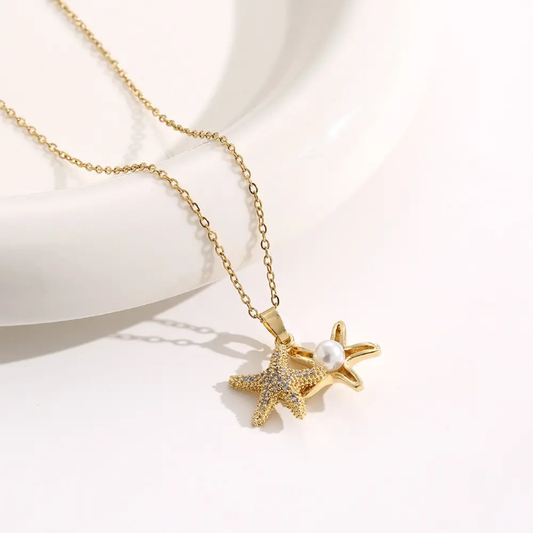 Pavé Starfish Pendant Necklace with Pearl Accent