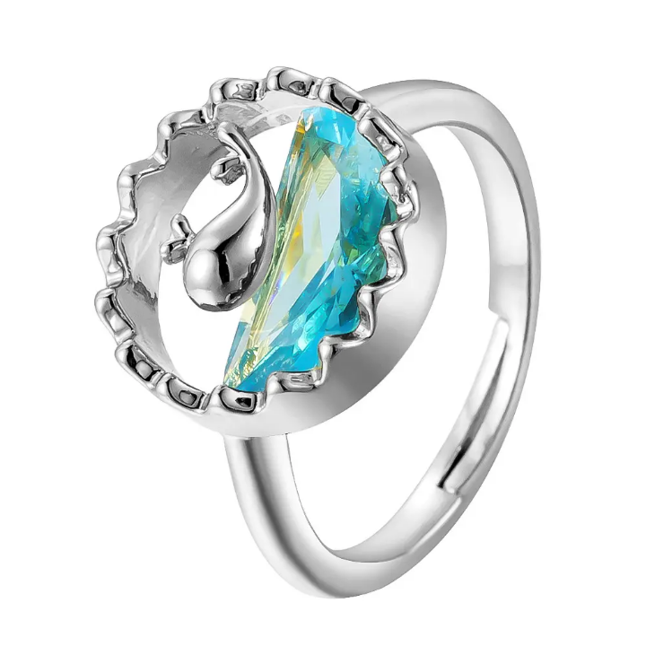 Devora OceanMuse Seahorse Halo Crystal Ring