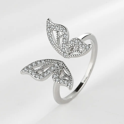 ÉLANZA Twin Leaf Pavé Open Ring