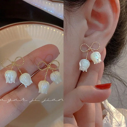 LilyBéau Bow Pearl Blossom Drop Earrings