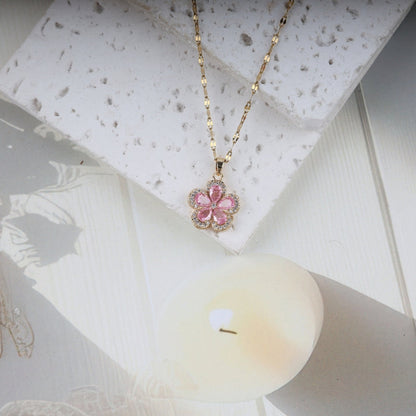 Rosé Blossom Crystal Flower Pendant Necklace