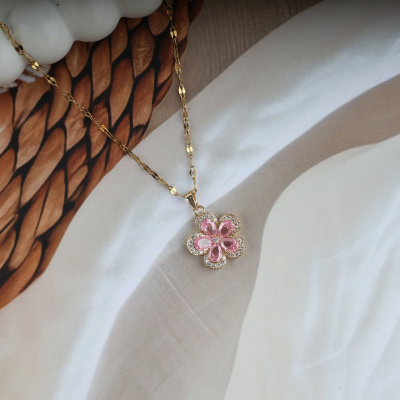 Rosé Blossom Crystal Flower Pendant Necklace